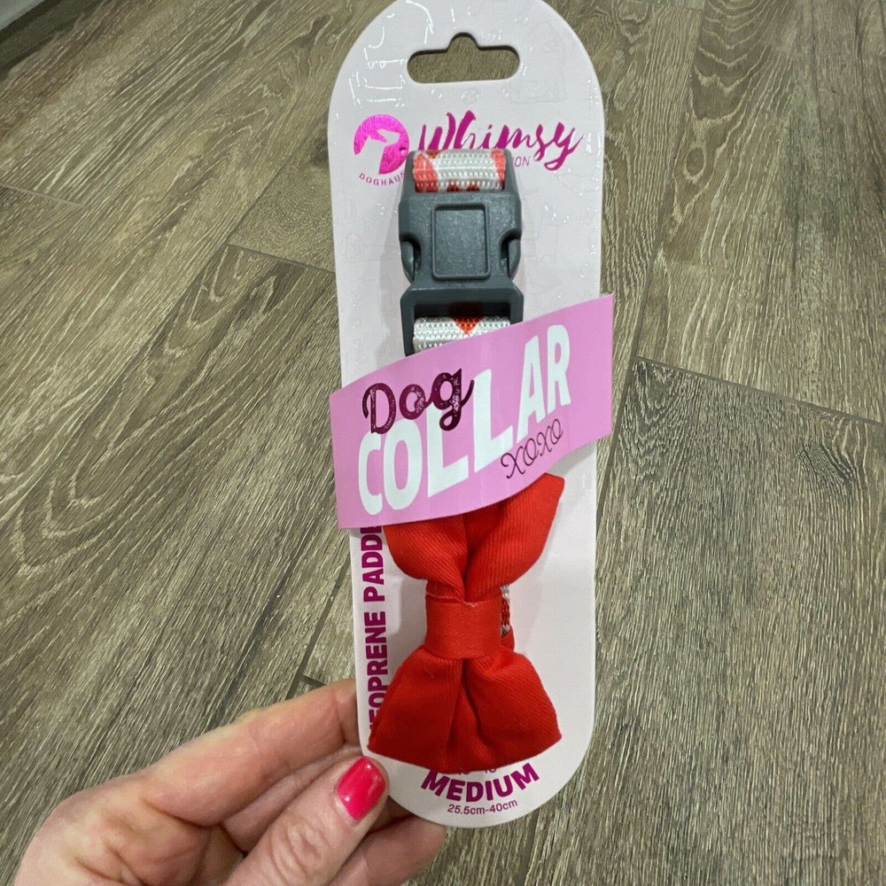RED BOWTIE Dog Collar Dogs Whimsy Valentine Hearts S Small Secure Clip Tuxedo